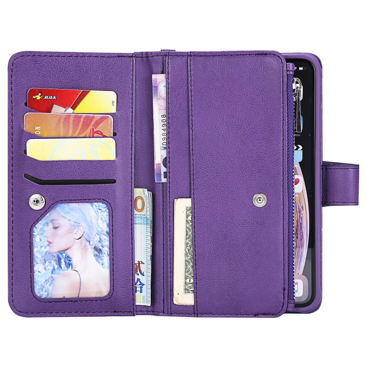 For iPhone XS Max 2 in 1 Solid Color Zipper Shockproof Protective Case with Card Slots & Bracket & Photo Holder & Wallet Function