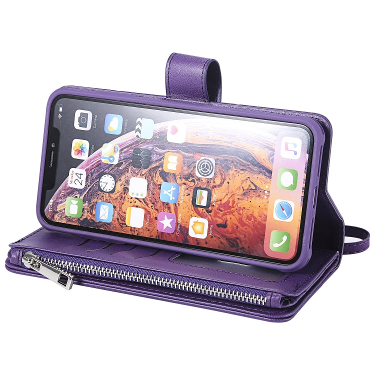 For iPhone XS Max 2 in 1 Solid Color Zipper Shockproof Protective Case with Card Slots & Bracket & Photo Holder & Wallet Function