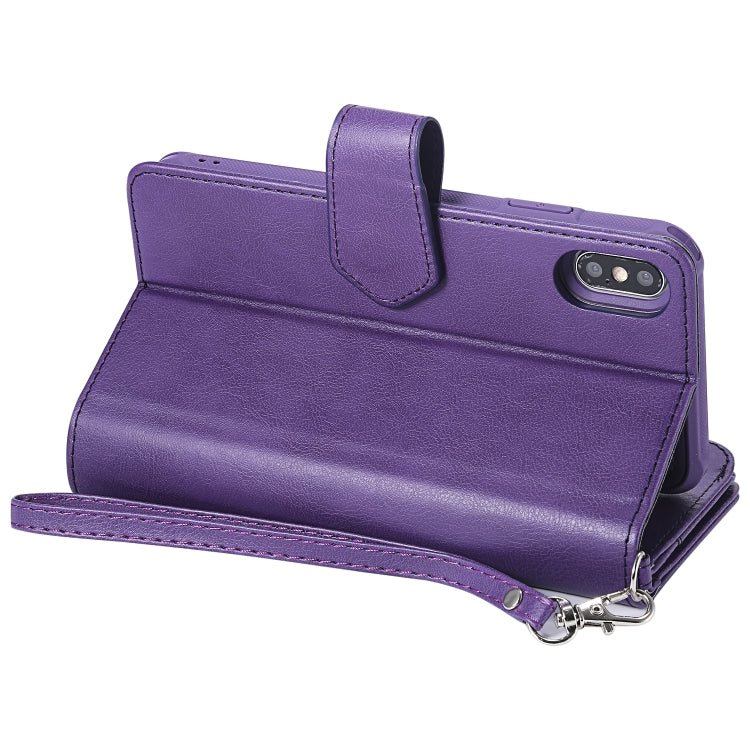 For iPhone XS Max 2 in 1 Solid Color Zipper Shockproof Protective Case with Card Slots & Bracket & Photo Holder & Wallet Function