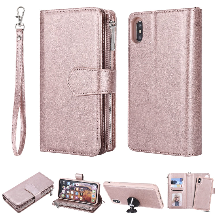For iPhone XS Max 2 in 1 Solid Color Zipper Shockproof Protective Case with Card Slots & Bracket & Photo Holder & Wallet Function