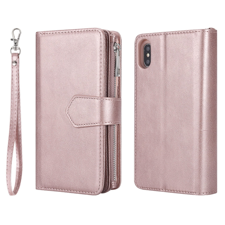 For iPhone XS Max 2 in 1 Solid Color Zipper Shockproof Protective Case with Card Slots & Bracket & Photo Holder & Wallet Function