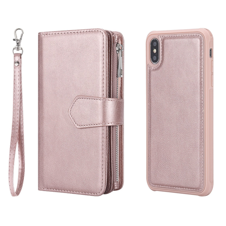 For iPhone XS Max 2 in 1 Solid Color Zipper Shockproof Protective Case with Card Slots & Bracket & Photo Holder & Wallet Function