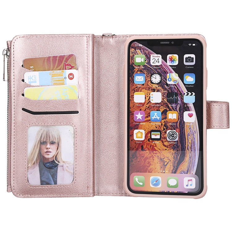 For iPhone XS Max 2 in 1 Solid Color Zipper Shockproof Protective Case with Card Slots & Bracket & Photo Holder & Wallet Function