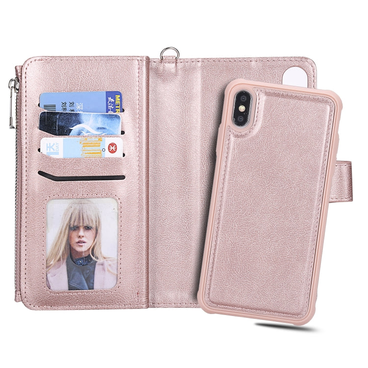 For iPhone XS Max 2 in 1 Solid Color Zipper Shockproof Protective Case with Card Slots & Bracket & Photo Holder & Wallet Function