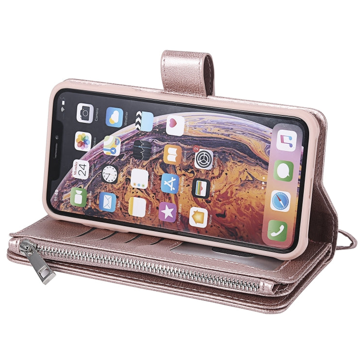 For iPhone XS Max 2 in 1 Solid Color Zipper Shockproof Protective Case with Card Slots & Bracket & Photo Holder & Wallet Function