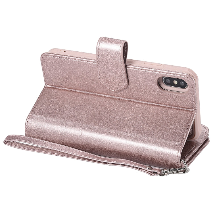 For iPhone XS Max 2 in 1 Solid Color Zipper Shockproof Protective Case with Card Slots & Bracket & Photo Holder & Wallet Function