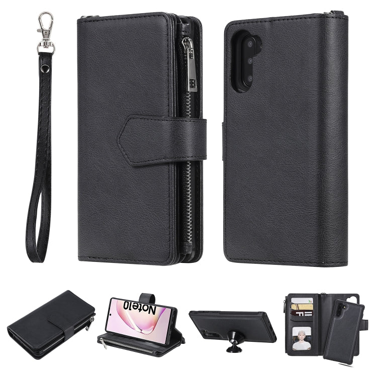 For Galaxy Note 10 2 in 1 Solid Color Zipper Shockproof Protective Case with Card Slots & Bracket & Photo Holder & Wallet Function