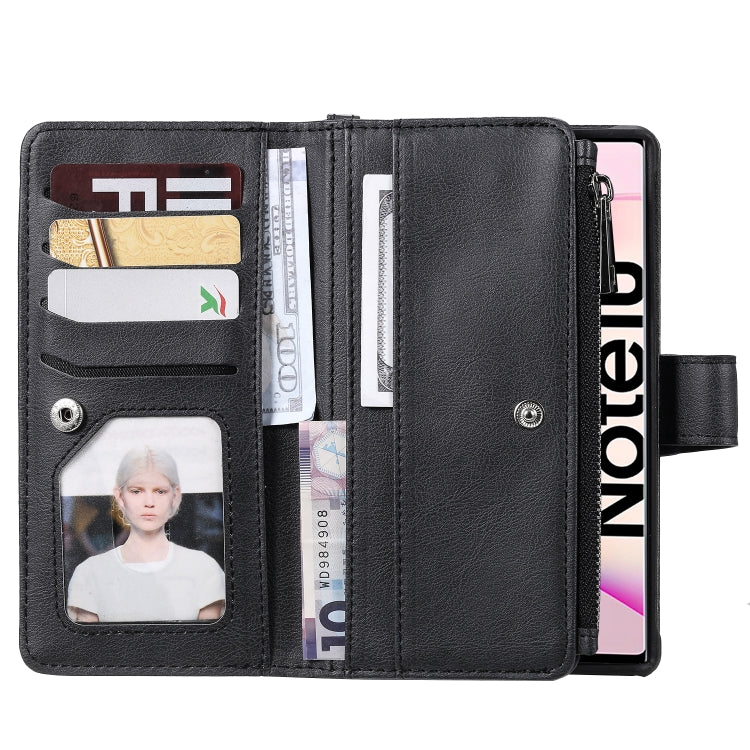 For Galaxy Note 10 2 in 1 Solid Color Zipper Shockproof Protective Case with Card Slots & Bracket & Photo Holder & Wallet Function