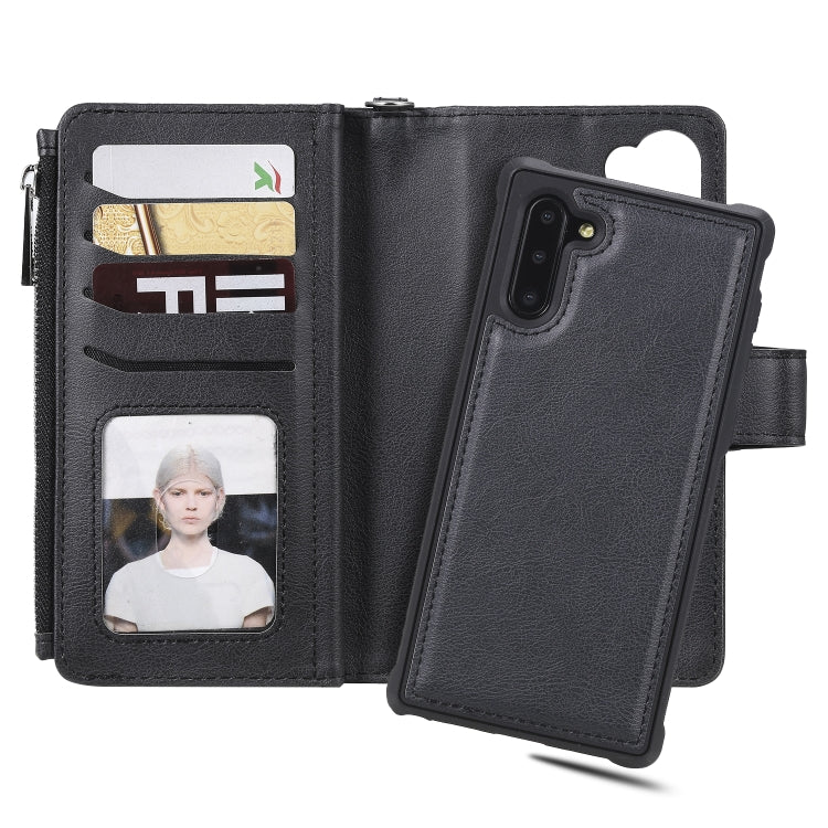 For Galaxy Note 10 2 in 1 Solid Color Zipper Shockproof Protective Case with Card Slots & Bracket & Photo Holder & Wallet Function