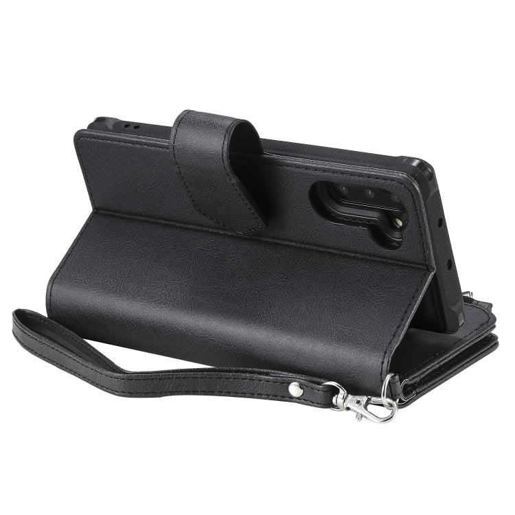 For Galaxy Note 10 2 in 1 Solid Color Zipper Shockproof Protective Case with Card Slots & Bracket & Photo Holder & Wallet Function