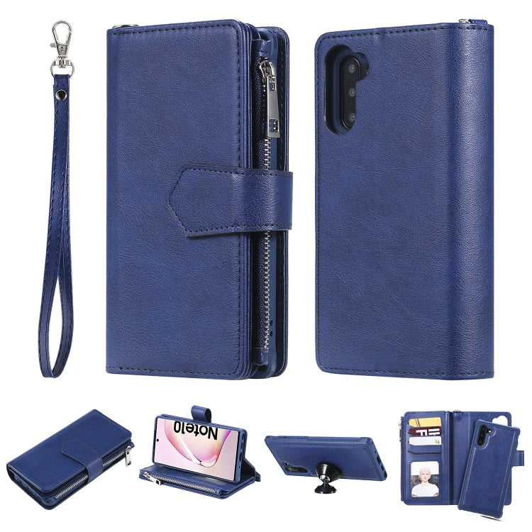 For Galaxy Note 10 2 in 1 Solid Color Zipper Shockproof Protective Case with Card Slots & Bracket & Photo Holder & Wallet Function