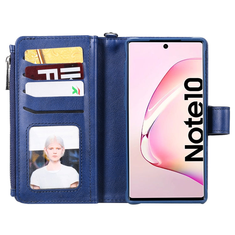 For Galaxy Note 10 2 in 1 Solid Color Zipper Shockproof Protective Case with Card Slots & Bracket & Photo Holder & Wallet Function