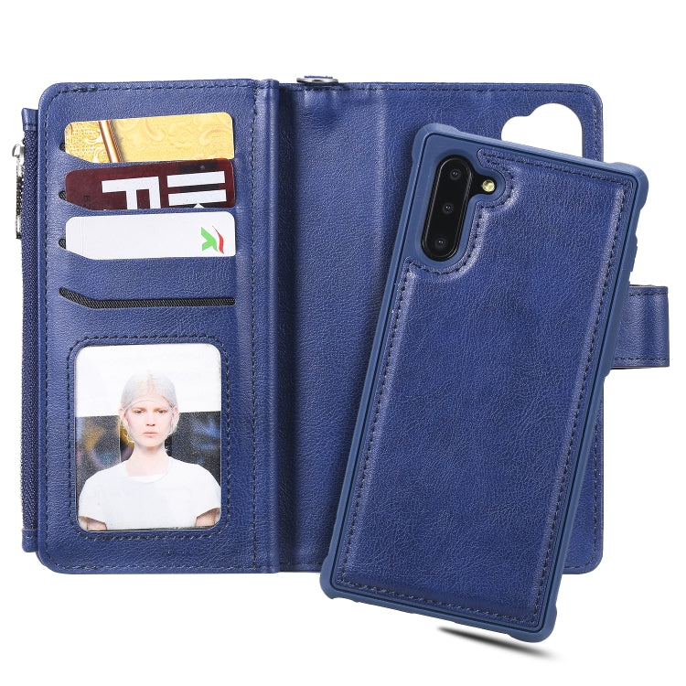 For Galaxy Note 10 2 in 1 Solid Color Zipper Shockproof Protective Case with Card Slots & Bracket & Photo Holder & Wallet Function