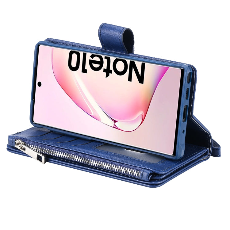 For Galaxy Note 10 2 in 1 Solid Color Zipper Shockproof Protective Case with Card Slots & Bracket & Photo Holder & Wallet Function