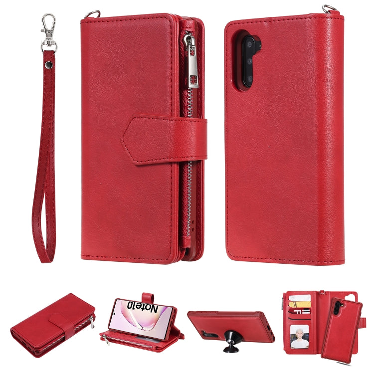 For Galaxy Note 10 2 in 1 Solid Color Zipper Shockproof Protective Case with Card Slots & Bracket & Photo Holder & Wallet Function