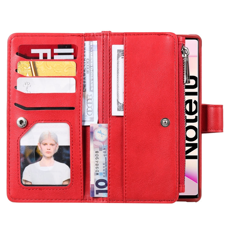 For Galaxy Note 10 2 in 1 Solid Color Zipper Shockproof Protective Case with Card Slots & Bracket & Photo Holder & Wallet Function