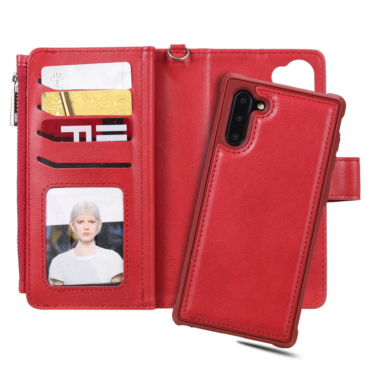 For Galaxy Note 10 2 in 1 Solid Color Zipper Shockproof Protective Case with Card Slots & Bracket & Photo Holder & Wallet Function