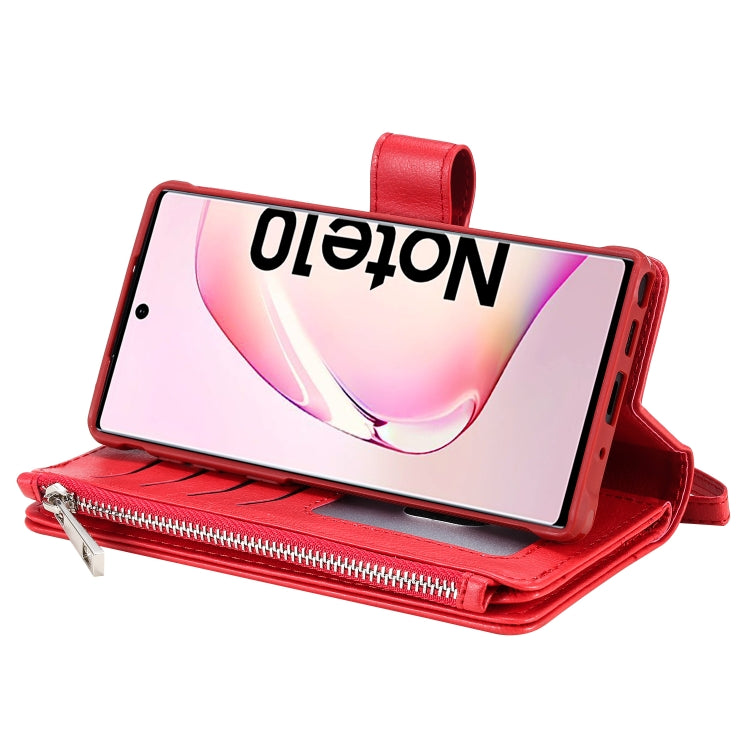 For Galaxy Note 10 2 in 1 Solid Color Zipper Shockproof Protective Case with Card Slots & Bracket & Photo Holder & Wallet Function