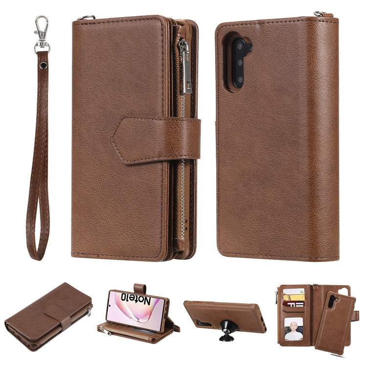For Galaxy Note 10 2 in 1 Solid Color Zipper Shockproof Protective Case with Card Slots & Bracket & Photo Holder & Wallet Function