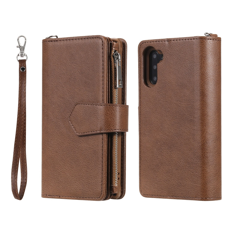 For Galaxy Note 10 2 in 1 Solid Color Zipper Shockproof Protective Case with Card Slots & Bracket & Photo Holder & Wallet Function