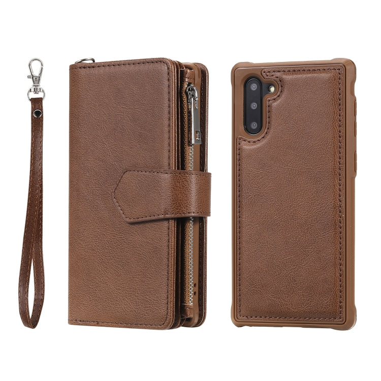 For Galaxy Note 10 2 in 1 Solid Color Zipper Shockproof Protective Case with Card Slots & Bracket & Photo Holder & Wallet Function