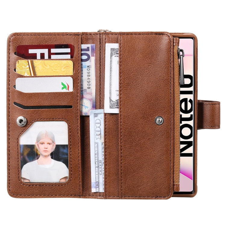 For Galaxy Note 10 2 in 1 Solid Color Zipper Shockproof Protective Case with Card Slots & Bracket & Photo Holder & Wallet Function