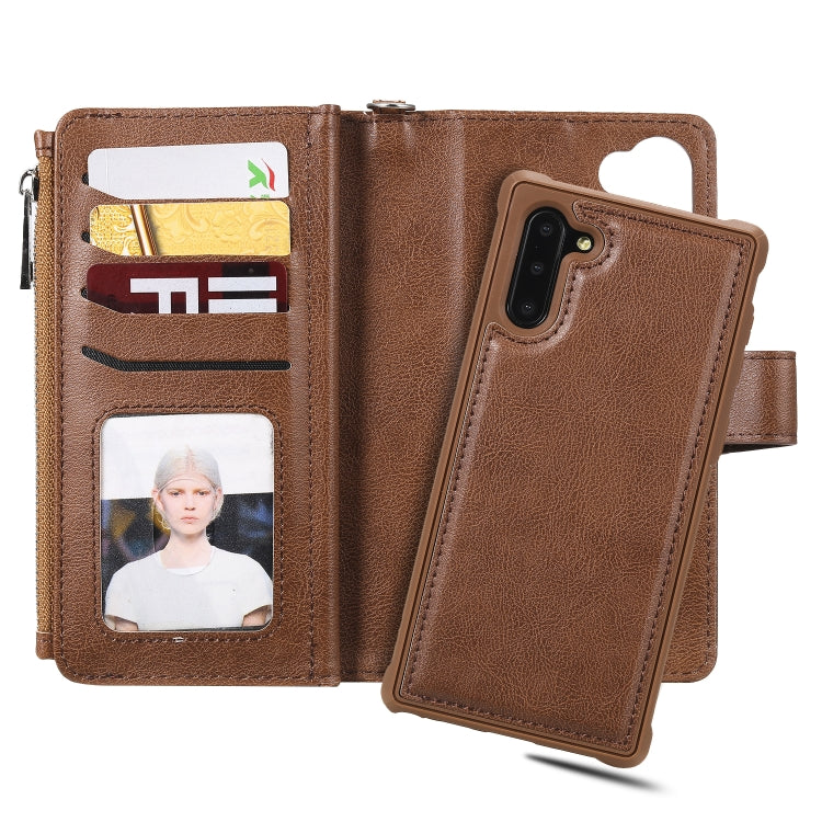 For Galaxy Note 10 2 in 1 Solid Color Zipper Shockproof Protective Case with Card Slots & Bracket & Photo Holder & Wallet Function