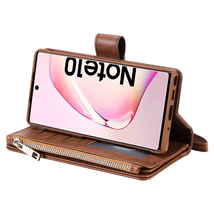 For Galaxy Note 10 2 in 1 Solid Color Zipper Shockproof Protective Case with Card Slots & Bracket & Photo Holder & Wallet Function