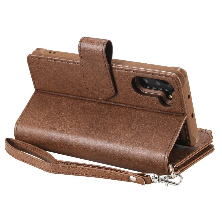 For Galaxy Note 10 2 in 1 Solid Color Zipper Shockproof Protective Case with Card Slots & Bracket & Photo Holder & Wallet Function