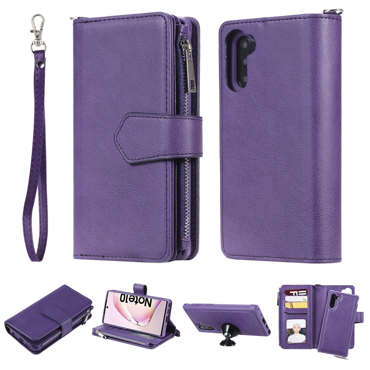 For Galaxy Note 10 2 in 1 Solid Color Zipper Shockproof Protective Case with Card Slots & Bracket & Photo Holder & Wallet Function