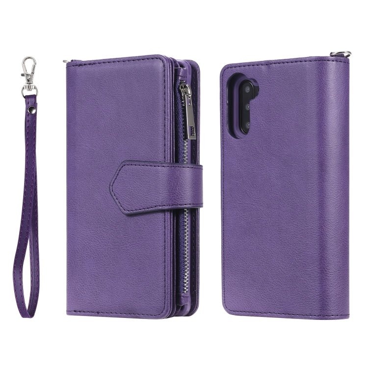 For Galaxy Note 10 2 in 1 Solid Color Zipper Shockproof Protective Case with Card Slots & Bracket & Photo Holder & Wallet Function