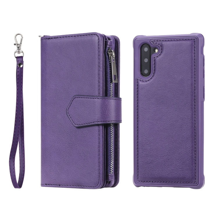 For Galaxy Note 10 2 in 1 Solid Color Zipper Shockproof Protective Case with Card Slots & Bracket & Photo Holder & Wallet Function