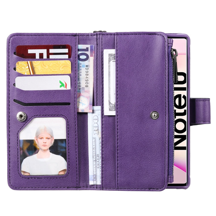 For Galaxy Note 10 2 in 1 Solid Color Zipper Shockproof Protective Case with Card Slots & Bracket & Photo Holder & Wallet Function