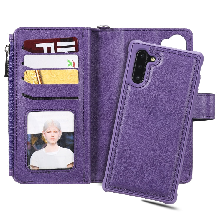 For Galaxy Note 10 2 in 1 Solid Color Zipper Shockproof Protective Case with Card Slots & Bracket & Photo Holder & Wallet Function