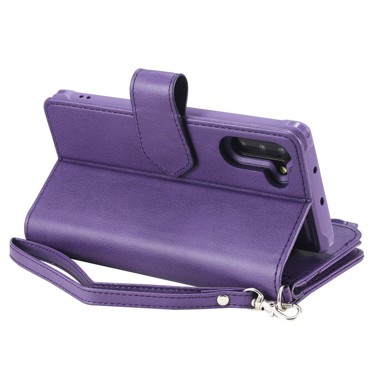 For Galaxy Note 10 2 in 1 Solid Color Zipper Shockproof Protective Case with Card Slots & Bracket & Photo Holder & Wallet Function