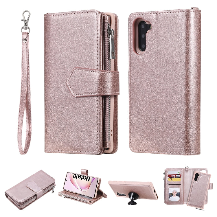For Galaxy Note 10 2 in 1 Solid Color Zipper Shockproof Protective Case with Card Slots & Bracket & Photo Holder & Wallet Function