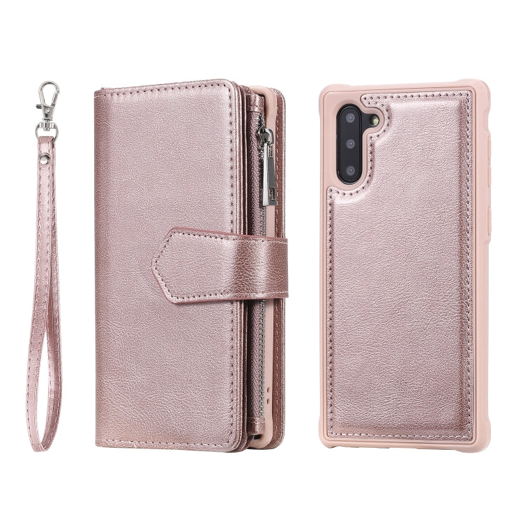 For Galaxy Note 10 2 in 1 Solid Color Zipper Shockproof Protective Case with Card Slots & Bracket & Photo Holder & Wallet Function