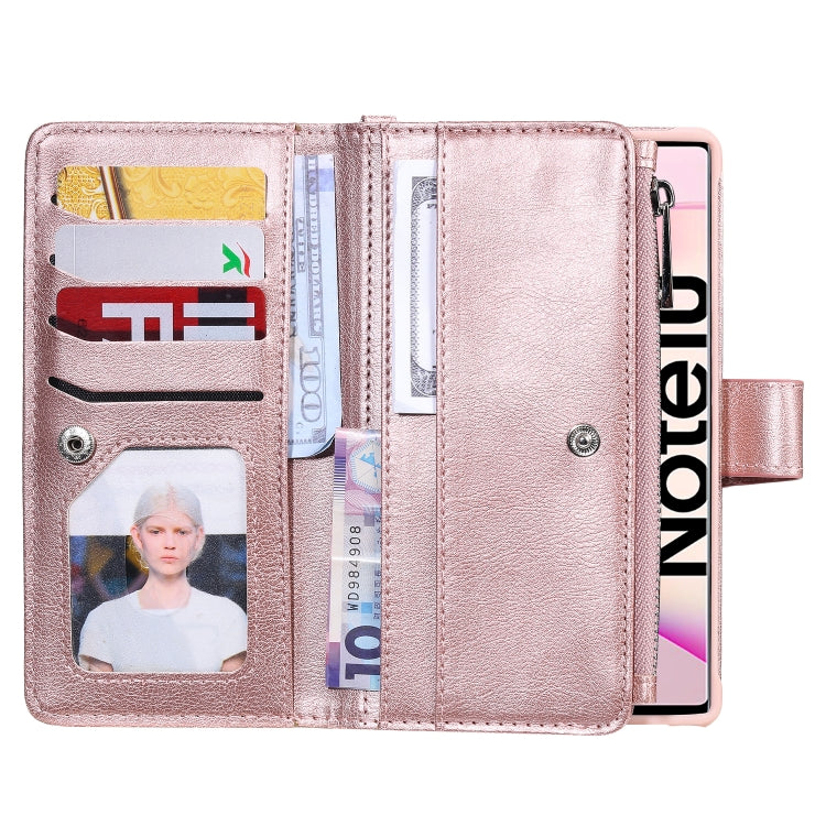 For Galaxy Note 10 2 in 1 Solid Color Zipper Shockproof Protective Case with Card Slots & Bracket & Photo Holder & Wallet Function