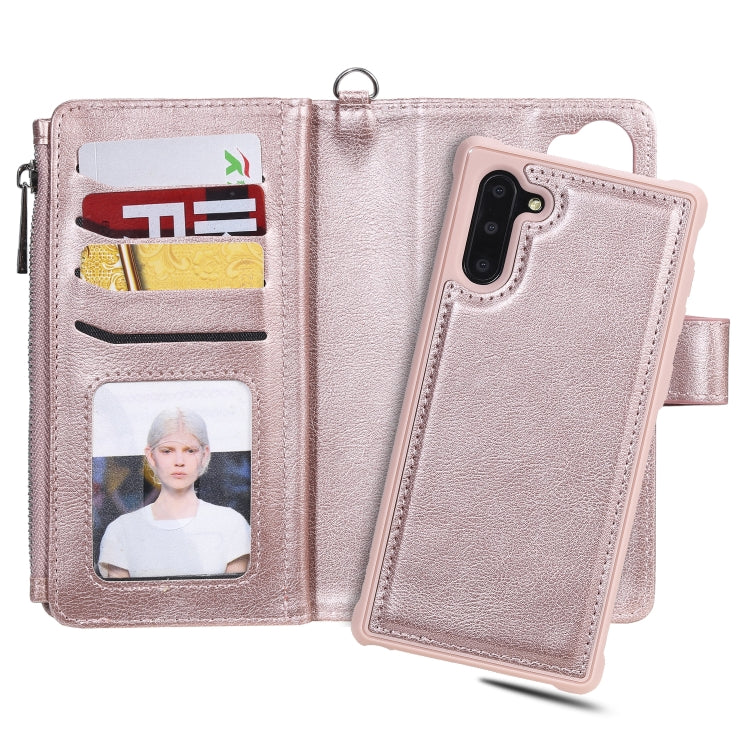 For Galaxy Note 10 2 in 1 Solid Color Zipper Shockproof Protective Case with Card Slots & Bracket & Photo Holder & Wallet Function