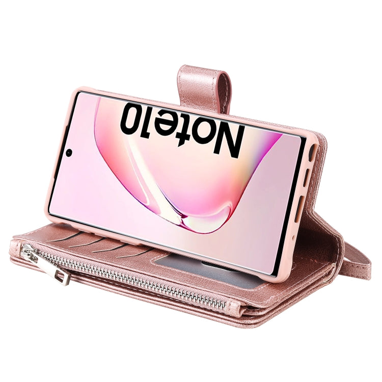 For Galaxy Note 10 2 in 1 Solid Color Zipper Shockproof Protective Case with Card Slots & Bracket & Photo Holder & Wallet Function