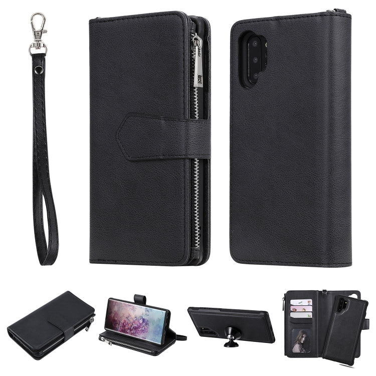 For Galaxy Note 10 Pro 2 in 1 Solid Color Zipper Shockproof Protective Case with Card Slots & Bracket & Photo Holder & Wallet Function