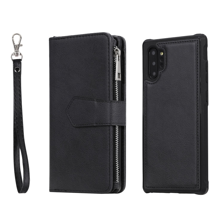For Galaxy Note 10 Pro 2 in 1 Solid Color Zipper Shockproof Protective Case with Card Slots & Bracket & Photo Holder & Wallet Function