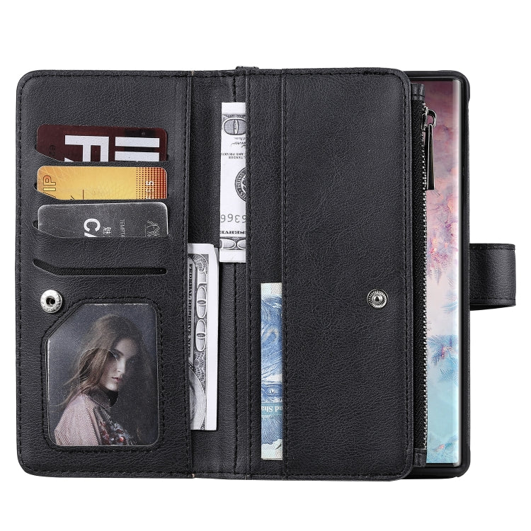 For Galaxy Note 10 Pro 2 in 1 Solid Color Zipper Shockproof Protective Case with Card Slots & Bracket & Photo Holder & Wallet Function