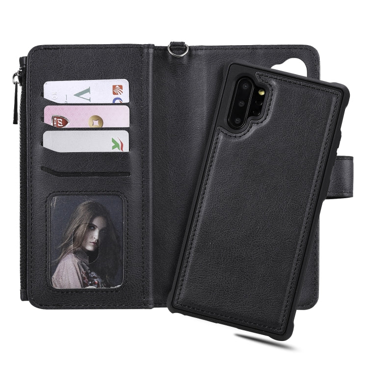 For Galaxy Note 10 Pro 2 in 1 Solid Color Zipper Shockproof Protective Case with Card Slots & Bracket & Photo Holder & Wallet Function