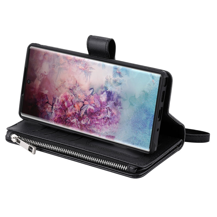 For Galaxy Note 10 Pro 2 in 1 Solid Color Zipper Shockproof Protective Case with Card Slots & Bracket & Photo Holder & Wallet Function