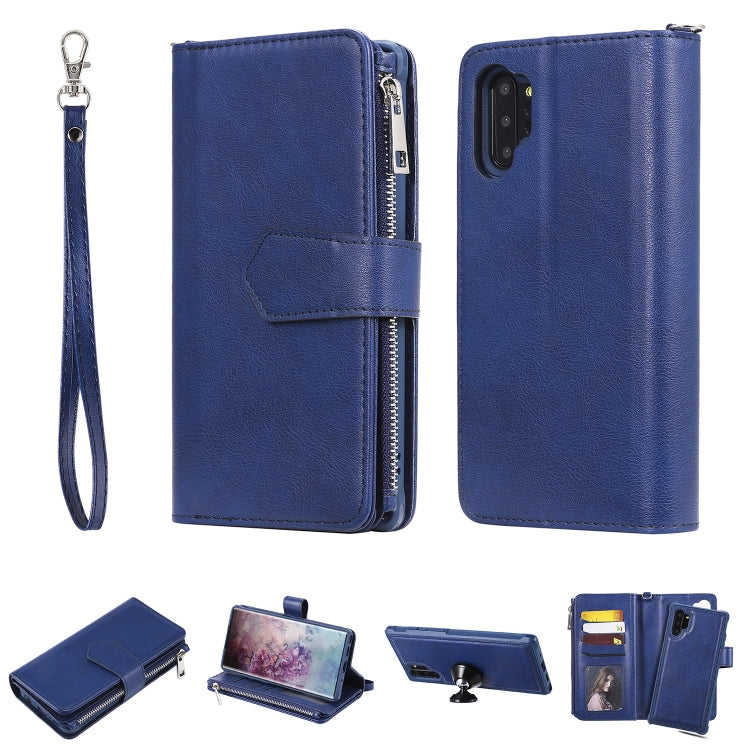 For Galaxy Note 10 Pro 2 in 1 Solid Color Zipper Shockproof Protective Case with Card Slots & Bracket & Photo Holder & Wallet Function