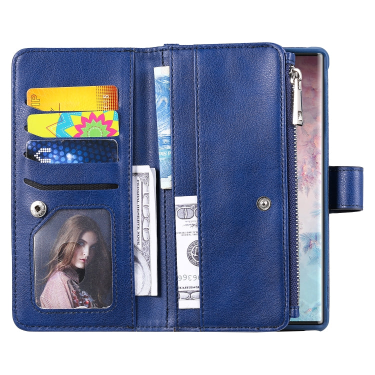 For Galaxy Note 10 Pro 2 in 1 Solid Color Zipper Shockproof Protective Case with Card Slots & Bracket & Photo Holder & Wallet Function