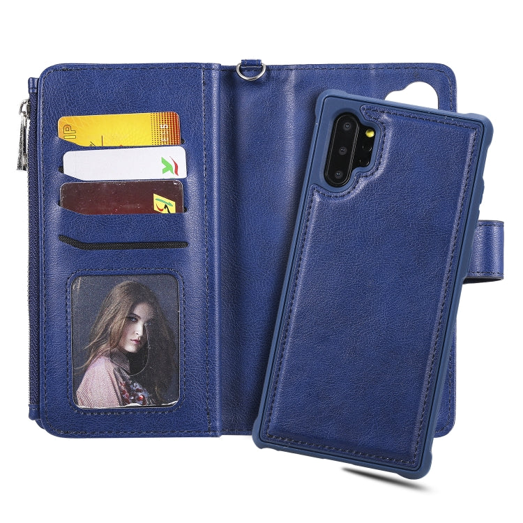 For Galaxy Note 10 Pro 2 in 1 Solid Color Zipper Shockproof Protective Case with Card Slots & Bracket & Photo Holder & Wallet Function