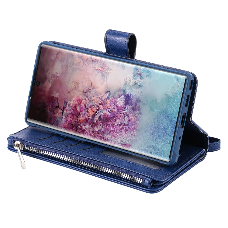 For Galaxy Note 10 Pro 2 in 1 Solid Color Zipper Shockproof Protective Case with Card Slots & Bracket & Photo Holder & Wallet Function