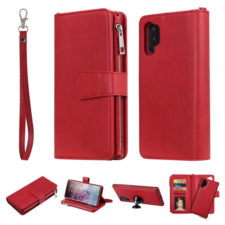 For Galaxy Note 10 Pro 2 in 1 Solid Color Zipper Shockproof Protective Case with Card Slots & Bracket & Photo Holder & Wallet Function